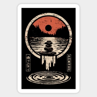 Surreal Zen Rock Stack - Vintage Japanese River Dream Art Magnet
